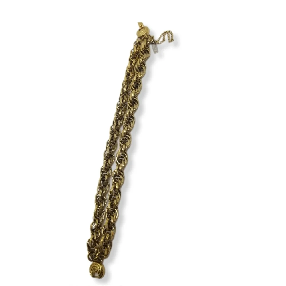 MONET 1960s GOLDPLATED TEXTURED  DOUBLE ROPE CHAIN STATEMENT BRACELET - Picture 5 of 9